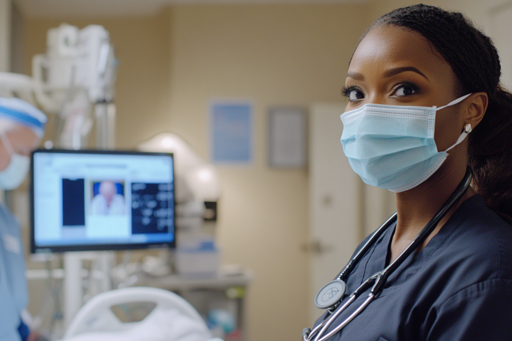 Masked Nurse Using Digital Health Technology