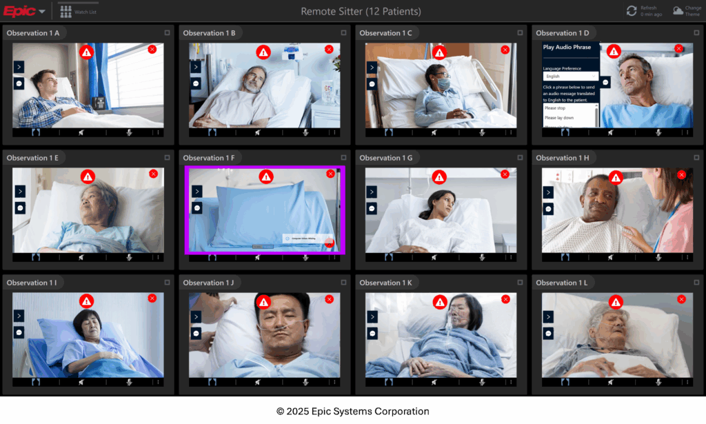 Caregility iObserver (ECAL) for continuous patient observation in Epic Monitor.